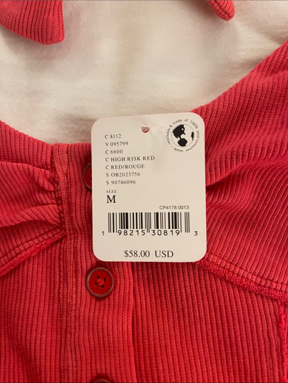 Free People Red Ribbed Halter Button-Front Top - Picture 2 of 3